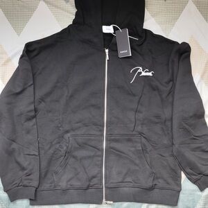 Rhude Black Full-Zip Hoodie with White Script Logo